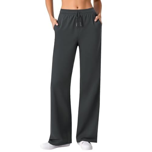 Wide Leg Yoga Sweatpants for Women Soft Workout Athletic Pants Casual Lounge Travel Pants Dark Drey Medium