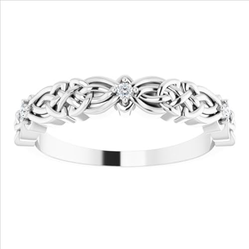 925 Sterling Silver White Gold Finish Vintage 0.10 Ct Round Cut White Diamond Celtic Knot Trinity Design Wedding Eternity Stacking Band Ring for Women2