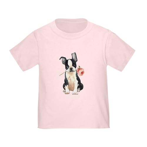 CafePress Boston Terrier Rose Toddler T Shirt Toddler Graphic Tee, 100% Cotton