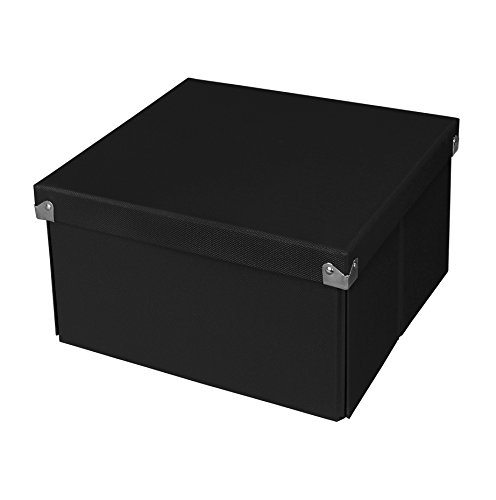 Samsill PNS02LSBK Pop n' Store Decorative Storage Box With Lid - Collapsible and Stackable - Medium Square Box - Black - Interior Size (9.75