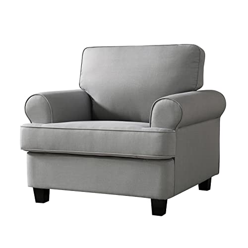 Husbedom 39" Accent Chair, Upholstered Arm Chair With Rolled Arms For Living Room, Den, Bedroom And Reading (Light Gray) #TOP6
