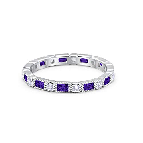 Blue Apple Co. 3mm Art Deco Full Eternity Wedding Band Baguette Round Simulated Amethyst CZ Cubic Zirconia 925 Sterling Silver Size-10
