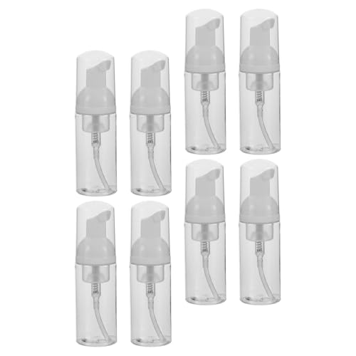 VANZACK Botellas de Espuma Transparentes de 50 Ml para Viaje, Mini Dispensadores Recargables de Jabón y Champú, Pack de 8 Unidades Resistentes a Golpes, Ideales para Viajes y Uso Diario