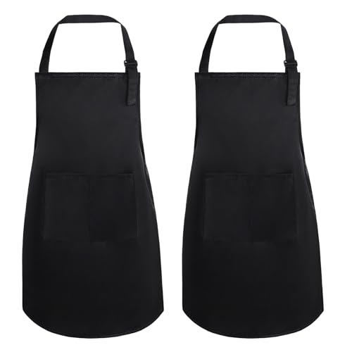TIESOME 2 PCS Kids Cooking Art Apron, Adjustable Apron Waterproof Painting Smock for DIY Baking Activities (black)
