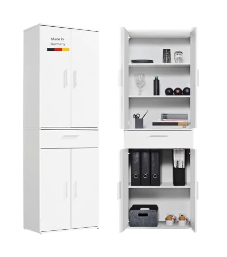 mokebo Mehrzweckschrank Büroschrank (60x180 cm) 'Der Praktische' Made in Germany aus Holz mit Schublade Aktenschrank auch als Schuhschrank Flurschrank Weiß