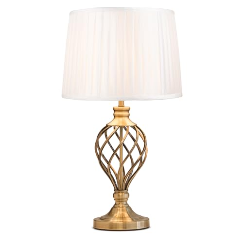 Lighting Supermarket Hepburn Large Barley Twist Table Lamp Antique Brass (Ivory Pleated)