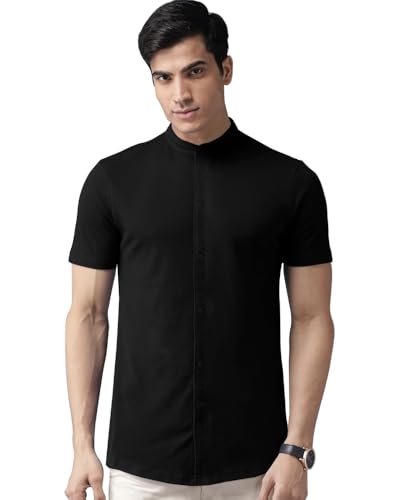 Image of Noble Monk Mens Cotton Blend Half Sleeve Solid Shirt | Henley Neck | Casual Shirt for Men