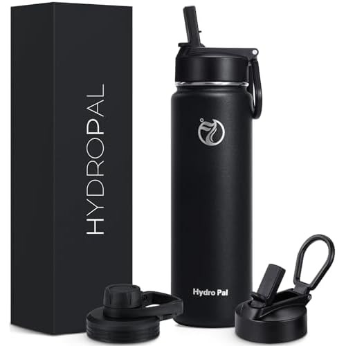 HydroPal Vacuum Insulated Water Bottle 1200ml/1000ml/750ml/500ml, 2 Lids (Straw & Spout), 12H Hot 24H Cold, BPA Free Stainless Steel Bottle, Leakproof Sports Water Bottle for Gym, Travel, Work