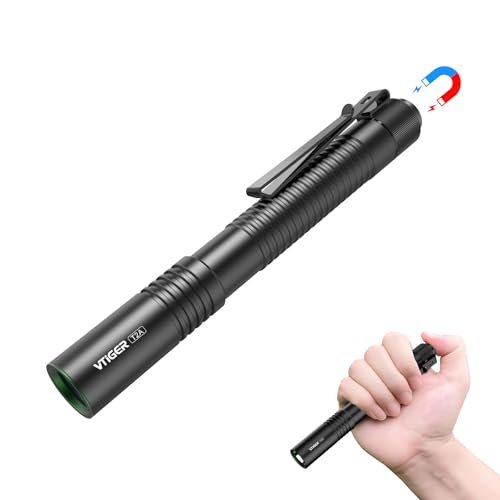 VTIGER T2A Compact EDC Flashlight,1500 High Lumens AA Rechargeable LED Flashlight, Super Bright Small Tactical Tail Switch Pocket Pen Light with Magnet for Camping,Hiking,Outdoor,Home,Emergency