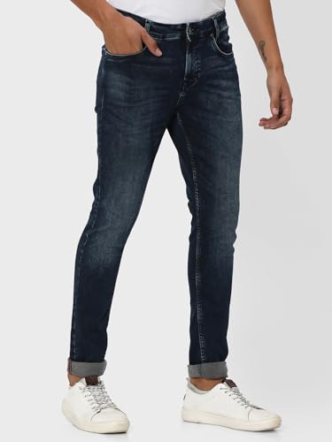 Image of MUFTI Men's Blue Black Skinny Fit Stretch Jeans