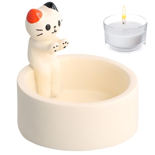 Candelabro De Gatito De Dibujos Animados, Portavelas De Resina con Patas Calentadoras de Gato, Candelabro de Lámpara de Té de Gatito, Bonito Soporte para Velas de Gato para Amantes de Gatos (Color)