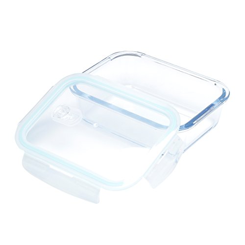 Pote Hermético Retângular de Vidro, Transparente/Verde Claro, 1L, Lyor