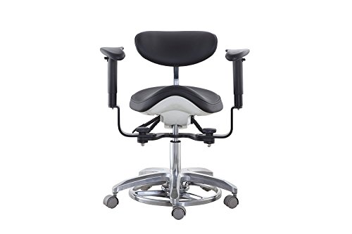 East-New Medical Dental Chair Microscope Saddle Stool Foot Controlled/Pedal Base PU Leather with 45°Swiveling Armrests SDS-FC1