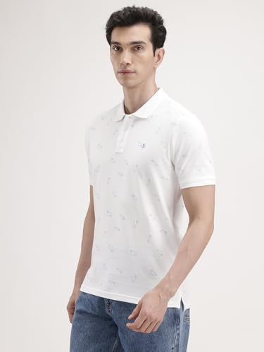 Image of WROGN Men's 240 GSM Cotton Pique Polo T-Shirt | White All-Over Print | Slim Fit