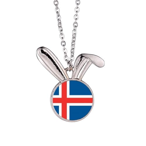 Collier Islande pendentif lapin : pendentif drapeau islandais en acier