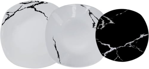 Service de vaisselle 38 pièces pour 12 personnes | Porcelaine blanche et noire, design moderne marbré élégant | usage quotidien, occasions spéciales,...