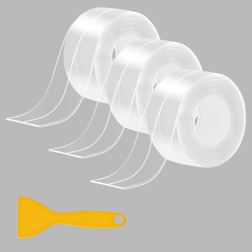 Image of Fixmend Clear Caulk Tape, 3 Roll Self Adhesive Caulk Strip Waterproof, Caulking Sealant Tape for Kitchen, Countertop, Bathroom, Sink, Shower, Bathtub, Toilet Edge Protector with Sealing Tool