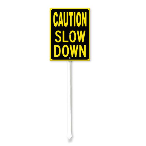 Vdenvileye Caution Slow Down Yard Sign with Stake 20x30cm Rustproof Aluminum Lawn Decorations Road Safety Sign for Outdoor Road Street Garden
