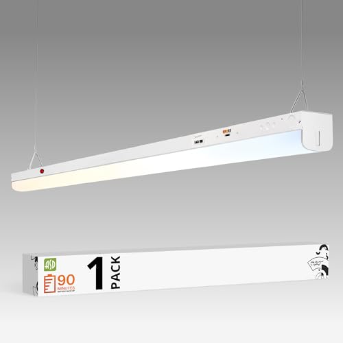 ASD 4ft LED Linear Strip Light Fixture with Emergency Battery Backup - 22W-44W 5853LM Linkable LED Shop Light - 3500K-5000K Adjustable Dimmable Commercial Ceiling Light Fixture - UL DLC