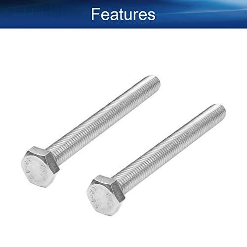 Image of Bettomshin 5Pcs M8 x 80mm Hex Bolts, 304 Stainless Steel 1.25mm Thread Pitch Fully Threaded Metric Hex Head Screw Bolts, Hexagon Screw Bolt, Hex Tap Bolts, Silver, A2-70 (Overall Size 85.3x13x13mm)