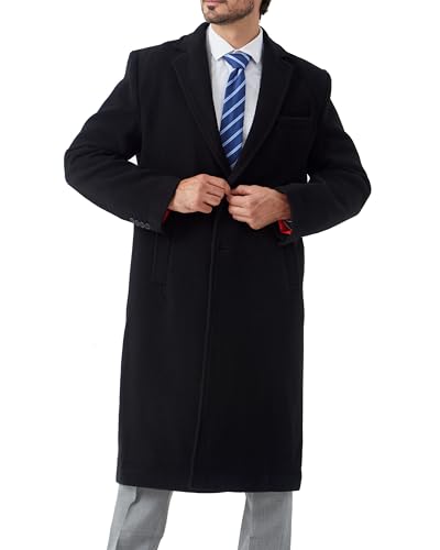 Image of Mens Black Wool Winter Overcoat - Cashmere Blend Long Topcoat Jacket, Classic 3-Button Dress Coat