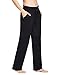 Produktbild BALEAF Damen Thermo Jogginghose Baumwolle Yogahose mit Taschen Geradem Bein Hose Sweathose Freizeithose Lang Weites Bein Straighthose Schwarz M