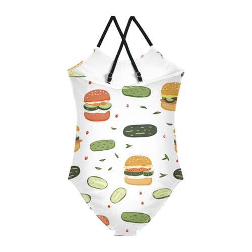 Burgers Girls One Piece Swimsuits Sport Halter Swimwear Beach Bathing Suit 3T2