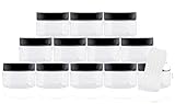 4oz Clear Plastic Jars with Labels & Spatulas & Lids (12-Pack); Straight Sided PET Low Profile BPA-Free Containers Great for Cosmetics, Kitchen, Gifts & Travel (12-Pack, Clear)