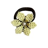 PETALOS JEWELRY - Scrunchie - Handmade hair accessory with crystal, tassels and pearls. Lightweight, easy to put on and take off. Ideal for all hair types. Handmade Jewelry (Light Yellow)
