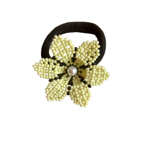 PETALOS JEWELRY - Scrunchie - Handmade hair accessory with crystal, tassels and pearls. Lightweight, easy to put on and take off. Ideal for all hair types. Handmade Jewelry (Light Yellow)