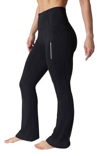 90 Degree By Reflex Flared Pant High Waisted Legging with Side Zipper Pocket for Women - Black - XL