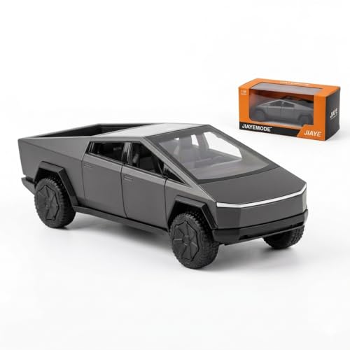Image of Tesla Cybertruck Pickup 1:36 Scale Die-Cast Metal Car Model - Openable Doors Pull-Back Alloy Electric Truck Collectible Toy Car