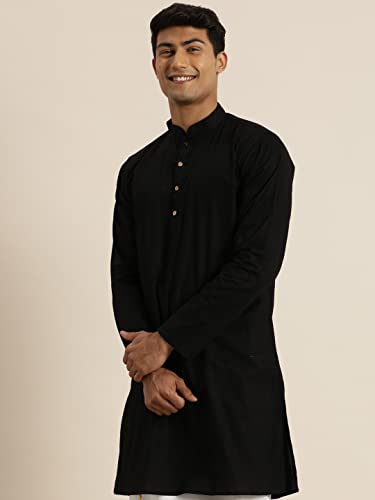 Image of VASTRAMAY Men Cotton Linen Solid Kurta | Cool & Breathable Ethnic Wear with Mandarin Collar for Eid, Holi & Festive Occasions