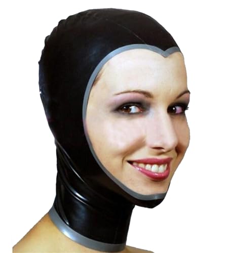 RVLAUGOAA Latex Head Cover,Latex Hood Rubber HeadMask,Back Zipper,Natural Latex Handmade for Unisex Cosplay Club Wear (M)