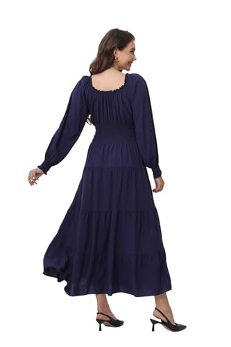 Image of OSTOO Women's 2026 Casual Long Sleeve Square Neck Smocked High Waist Flowy Maxi Dress,Boho Tiered Beach Party Dress