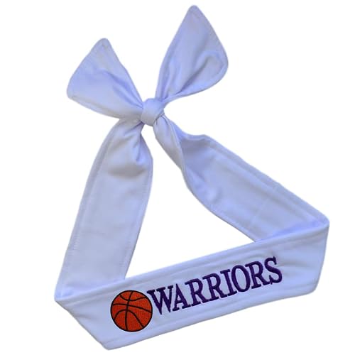 Funny Girl Designs Basketball Tie Back Moisture Wicking Headband Personalized with the Embroidered Name of Your Choice (WHITE Tie Back)