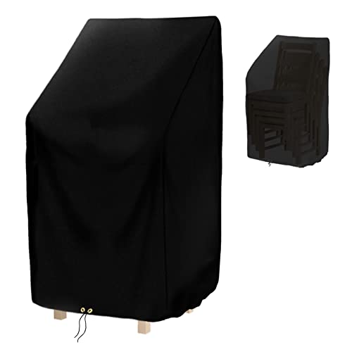 RICHIE Garden Stacking Chair Covers Waterproof, Garden Chair Covers for Stackable Chairs, Windproof, Anti-UV Heavy Duty 420D Oxford Fabric Reclining Outdoor Patio Chair Cover 65x65x120/80cm - Black