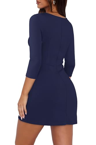Image of RUMIA Womens Fall Dress Crew Neck 3 /4 Sleeve Bodycon Party Club Mini Dresses