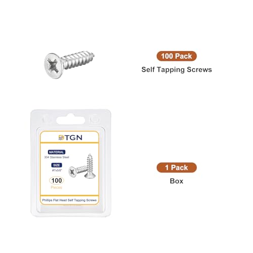 Image of DTGN 100Pcs #7x5 /8 inch Flat Head Wood Screws, 304 Stainless Steel Phillips Self Tapping Screws - Good for Woodworking, Furniture - Silver