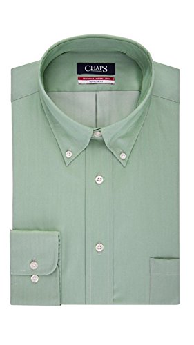 Chaps Men's Regular Fit Wrinkle Free Herringbone Twill Long Sleeve Dress Shirt (14-14.5 Neck 32/33 Sleeve, Willow)
