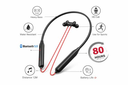Image of Wireless Bluetooth Neckband Earphones with Mic | Magnetic Earbuds | Deep Bass Stereo Sound | Fast Pairing | Sweat Resistant | Lightweight Neckband Headset | Compatible with Android & iOS
