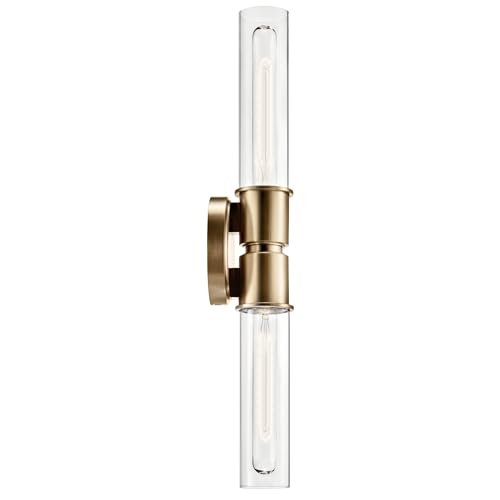 Image of Kichler Aviv 2-Light Wall Sconce, Modern Light with Clear Glass in Champagne Bronze, for Bedroom, Laundry Room, Kitchen or Hallway (24 inch x 5.5 inch), 52654CPZ