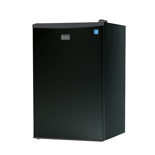 BLACK+DECKER 4.3 Cu. Ft. Compact Refrigerator, ENERGY STAR Certified Small Refrigerator, Single Door Mini Fridge with Chiller Compartment, Personal Fridge for Home or Dorm Room, BCRK43B, Black