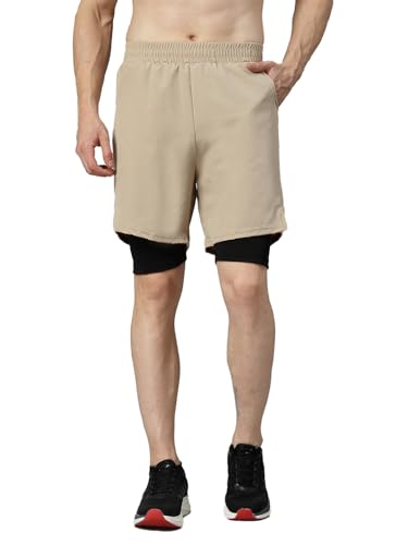 Image of CHKOKKO Double Layered Gym Shorts for Men Workout | Compression Inner Layer with Pockets Across Inner Outer and Back | Dry Fit Sports Athletic wear for Running Jogging or Training