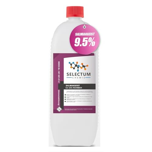 Salmiakgeist 9,5% 1 Liter, Ammoniaklösung, Reinigen, Bleichen, Labor, Fleckenentferner für Öl und Fett