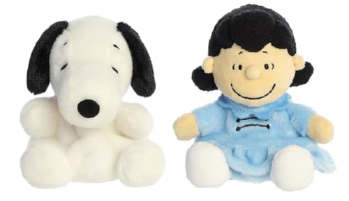 Aurora Peanuts Palm Pal - Paquete de peluche de 2 piezas, Snoopy y Lucy de 5 pulgadas