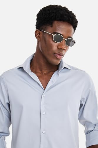 Image of SNITCH Men Formal Shirt | Tailored Slim Fit Full Sleeve Spread Collar Solid Style | Breathable Polyester Viscose Blend Twill Fabric for Office & Evening