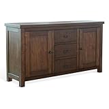 Pemberly Row Solid Wood Farmhouse Dining Buffet, Tobacco Leaf Finish, Mahogany Veneers, Adjustable Shelves, Removable Wine Holders, Contemporary Style Storage Cabinet for Dining Room Essentials