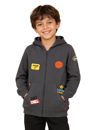 Image of Unisex Kids Solid Full Sleeve Zip Front Open Hooded Sweatshirt