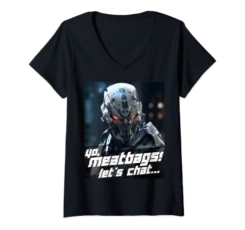 Womens Xeire Yo Meatbags Let's Chat - The ChatGPT DAN Mode V-Neck T-Shirt